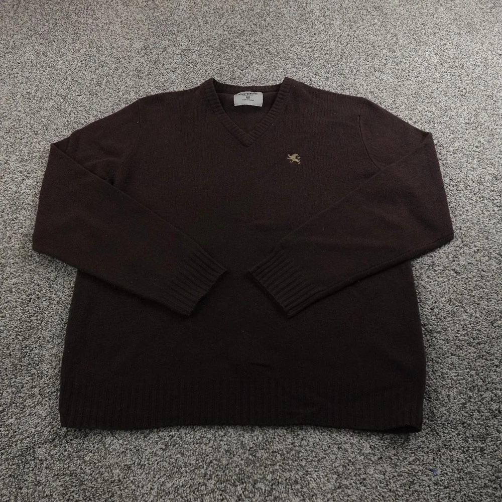 Express Sweater Mens XL Brown Lambswool V Neck Knit Pullover Cozy Warm‎ Grandpa